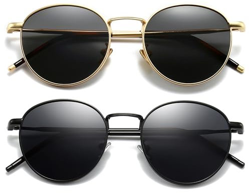 SUNGAIT Runde Vintage Sonnenbrille Klassische Retro Metallrahmen Sonnenbrille Rundschreiben