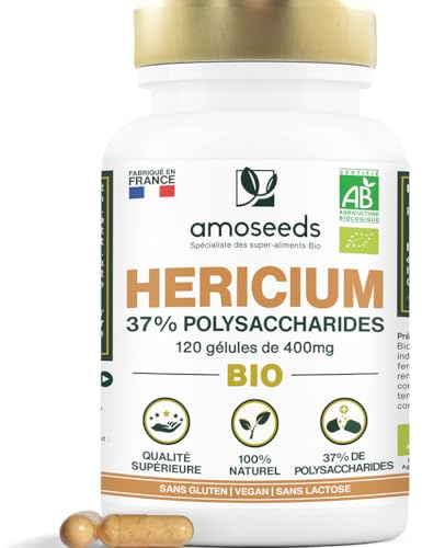 Hericium Erinaceus BIO | Origine Europe, 37% Polysaccharides | 120 gélules | Champignon de la Mémoire, Lion’s Mane | Vegan, Sans Additifs | Qualité supérieure