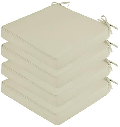 SK Studio 4er Set Stuhlkissen Outdoor wasserdicht Polsterauflage Stuhlauflage Kissen Sitzkissen Bezug abnehmbar mit Eckbändern Beige, 43x43x8cm