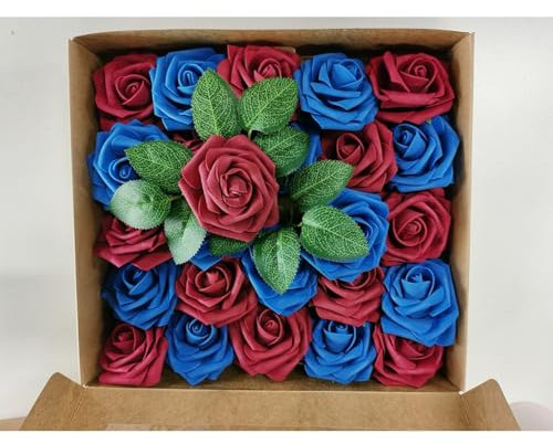 Crevyteg Künstliche Rosenbox, Seifenblume, gefälschte Blumen-Geschenkbox, für immer Rose, romantische Geschenkverpackung, Box für Weihnachten, Neujahr, Muttertag, Valentinstag, 25 Stück, blaue, rote