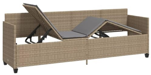 Festnight Gartensofa mit Liegefunktion Rattan Sofa 3 Sitzer Balkon Liegesofa Sonnenliege Gartenliege Verstellbar Rattansofa Lounge Sofa Liege Outdoor mit Schlaffunktion Balkonmöbel Bank