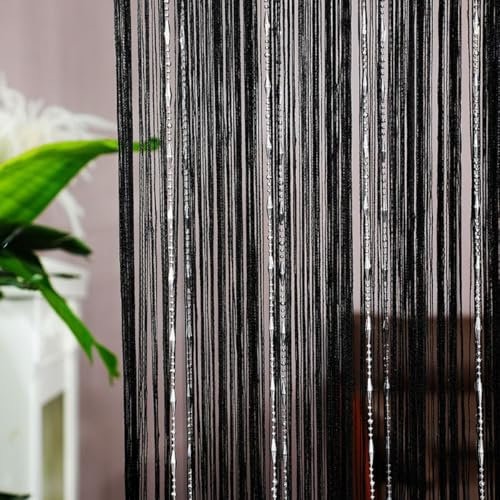 MObyat Beaded Curtains For Doorways 100x200cm Tassels Beads Hanging Fringe Hippie, Hanging Decor Room Divider, Glitter Beaded Curtains Door, For Wedding Office Home Decor(Black)
