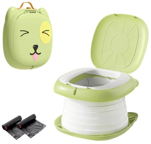 MINVOO Pot pour Bébé Toilette Portable Pot Pliant pour Enfants Petit Pot Bebe Wc Voyage et Maison Apprentissage de la Propreté pour Garçons et Filles de 1 à 6 Ans (Chien Vert)