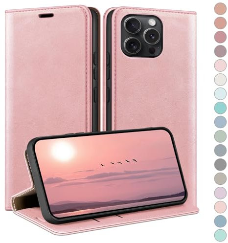 HUOUH for iPhone 14 Pro 6.1 Wallet case with RFID Blocking PU Leather,Flip Folio Book covers,Credit Card Holder Shockproof Phone case Women Men for Apple 14 Pro case Rose Gold