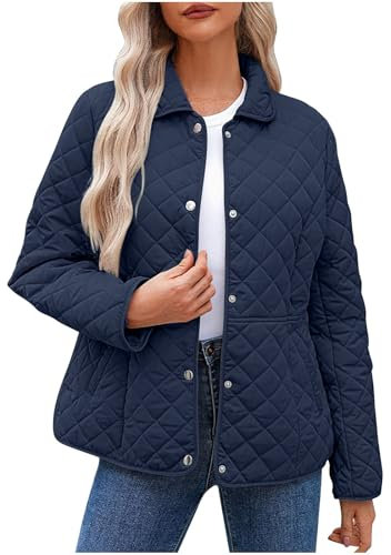 Women's Lightweight Quilted Jackets Loose Casual Patchwork Fashion Round Neck button Womens Short Waisted Puffer Jacket solid Insulated Water-resistant Cold Weather Winter Coat For Women