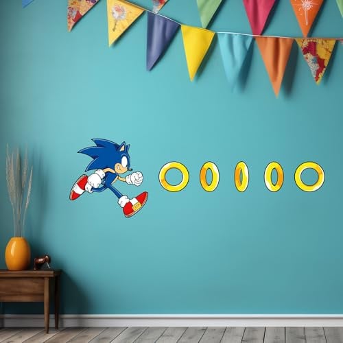 Sonic The Hedgehog Wall Sticker - Sonic Running for Rings Wall Art (60cm Width x 30cm Height)