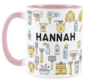 Purely Home Custom Dog Groomer Mug - Humourous Pet Hairdresser Novelty Gift - Tea/Coffee Pink Ceramic Cup Personalised Present for Dog Groomers