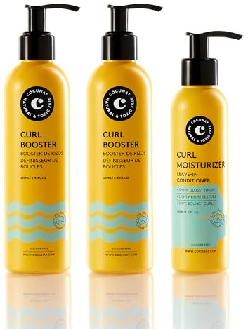 COCUNAT Curly Essential Curl Moisturizer + 2x Curl Booster | Curl Definer mit einzigartiger Textur. Definiert Locken, kontrolliert Frizz, spendet Feuchtigkeit ohne Klumpeneffekt.