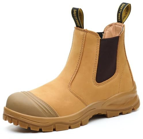 Epochsaga Chelsea Safety Boots Mens Steel Toe Cap for Work,Anti-slip Puncture Proof Boots (Bronzage, Adulte, Homme, 43, Numérique, Système Taille Chaussures EU, Moyen)