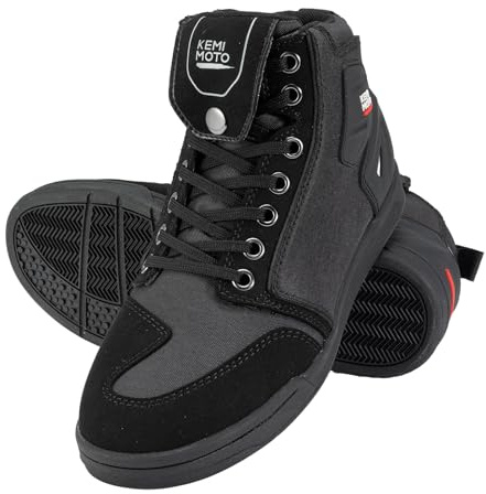 KEMIMOTO Motorcykelskor herr motorcykelstövlar lediga motorcykelstövlar med förstärkta växlingsdynor ventilerande sneakers svart/grå, svart, 46 EU