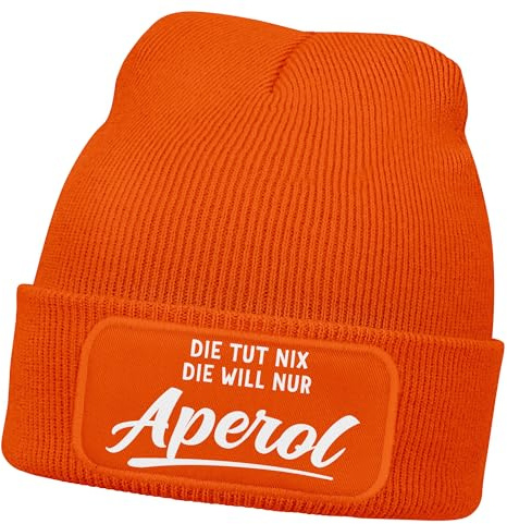 MoonWorks® Damen Beanie mit Patch Strickmütze mit Spruch Lieblingsgetränk Party Aufdruck Lustig Damenmütze