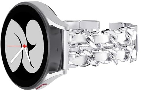 HUTBUVEAW Cinturino in Pelle da Donna + Acciaio Inossidabile for Samsung Galaxy Watch 4 Classic 46mm 42mm Cinturino Watch4 44mm 40mm Braccialetto Attivo 2 3(Silver White,Watch 4 Classic 46mm)