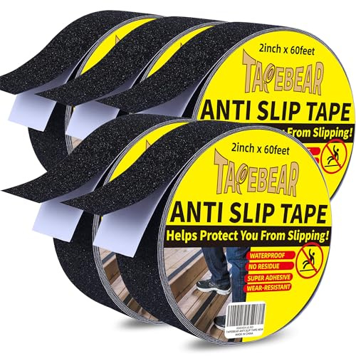 TAPEBEAR Ruban antidérapant noir 50mm x 18m - 5 Rouleaux - Bande adhésive | sécurité pour escaliers, marches - Adhésif puissant, imperméable - Pour intérieur/extérieur - Compatible multiples surfaces