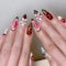 SXVME Blush Pink French Tip Press on Nails Medium Almond, Red Brown Leopard False Nails with Flower Cherry Design Full Cover Fake Nails for Women Daily Wear 24 Pcs