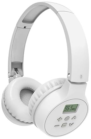 Rechargeable and Portable Personal fm Radio Headphones with Best Reception,FM Radio Portable Receiver for Jogging,Meeting FM Receiver Daily Works Powered by 2 AA Batteries (Not Included) (White)