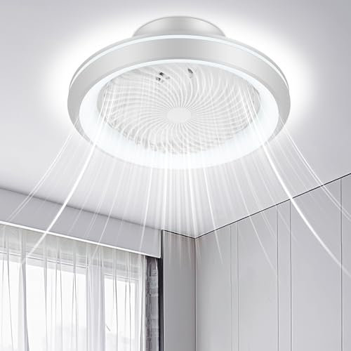 Sararoom 49cm Ventilateur de Plafond avec Lumiere, Rotation 360° Réversible Ventilateur de Plafond LED, 75W Modernité Ventilateur Plafond Silencieux avec Télécommande/APP, 6 Vitesses Timer (Blanc)