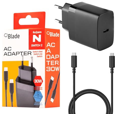 BLADE - Chargeur Adaptateur pour Console Switch 2, 30W Alimentation avec Câble Amovible, Charge Rapide pour Jouer et Charger, Chargeur de Voyage Compatible avec Autres Versions