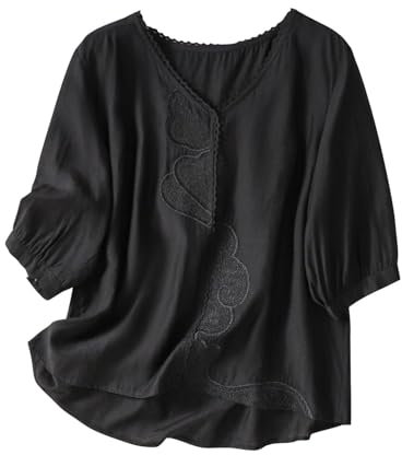 White Blouses for Women UK Linen Shirt Women Summer Embroidery Linen Tunic Tops Retro Jacquard Short Sleeve Boho Blouse Casual Loose Fit Flowy Hem Tee Lightning Deals of The Day Today Sale