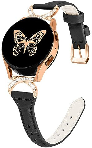 Vozehui Leather Strap for Samsung Galaxy Watch 7/6/5/4,20mm Soft Genuine Leather Adjustable Band with Metal Buckle Compatible with Samsung Galaxy Watch FE/Active/Active 2/Gear S2,Women Man