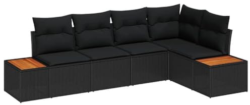 vidaXL 5-teiliges Gartensofa-Set mit Kissen, handgewebt, schwarzes Poly-Rattan, modulares Design für die Terrasse. Bietet Bequeme Sitzgelegenheiten im Freien zum Chillen. Couch für die Terrasse.