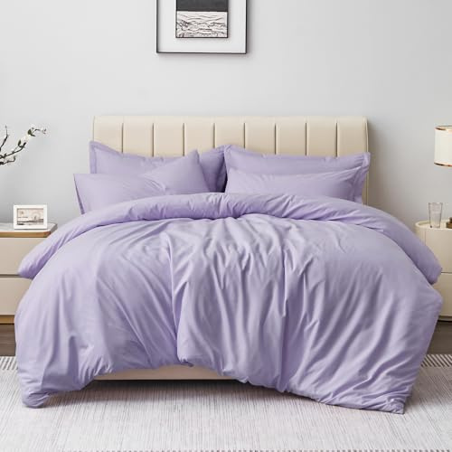 Aisbo Double Duvet Cover Set Lavender, Brushed Microfiber Bedding Set | 3Pcs Bedding Double Bed Set Purple Duvet Cover with 2 Pillowcases 50x75cm, Soft Brushed Microfiber Quilt Cover, OEKO-TEX
