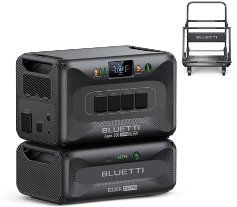 BLUETTI Apex 300 Estación de Energía Portátil y B300K y Carrito | 5529,6Wh Batería LFP, 4 Tomas CA 3840W (7680W Pico), Arranque en Negro, Energía Modular para Hogar, RV y Emergencias