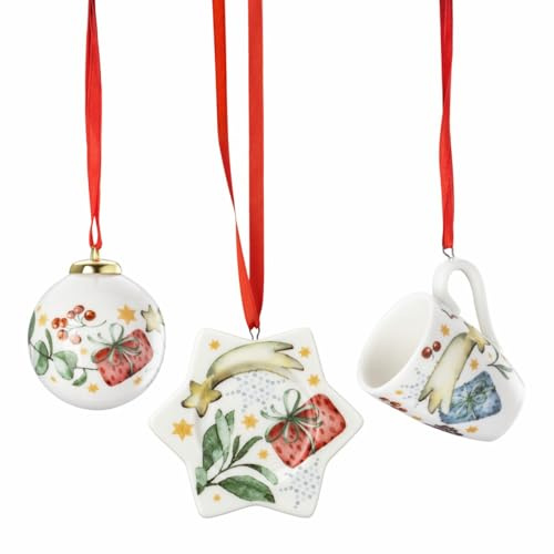 Hutschenreuther Serie da collezione di Natale 2025 Tutti gli anni, mini set da 3 pezzi (mini piatto stellare, tazza con manici, sfera porzeale)