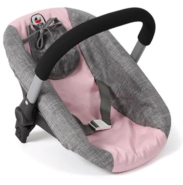 Bayer Chic 2000 Puppenautositz Babyschale – Puppen-Autositz Grau Rosa | Puppen-Babyschale für Kinder von 3 bis 8 Jahren. Inklusive Schiebe-Adapter für Puppenwagen, Lätzchen und festem Anschnallgurt