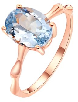 Whoiy Frauen Ring Rosegold Echt, Verlobungsringe 585 Echtgold Eheringe Solitär 1ct Aquamarin 14 Karat Bandringe für Damen Gr. 49 (15.6)