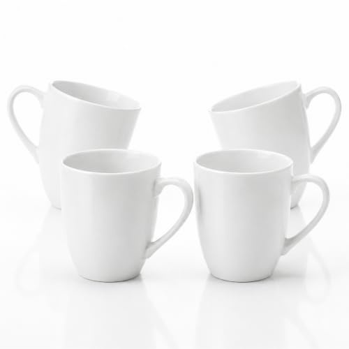 UNIQUE HOME LIVING Coffee Mug Set of 4, 270ml White Porcelain Coffee Mugs for Milk Hot Cocoa Latte Coffee Mugs with Handle, Tea Mugs, Microwave and Dishwasher Safe