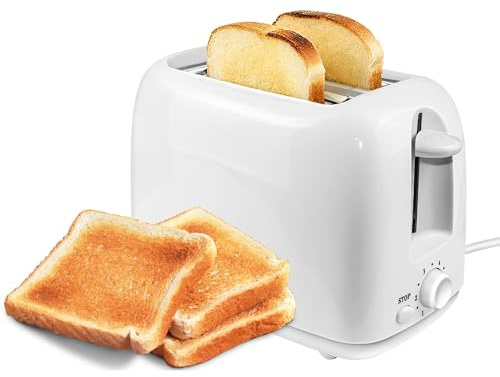 White Toaster 2 Slice with 6 Browning Settings, High Lift, Reheat, Defrost, Cancel, Anti-Jam, Removable Crumb Tray, Compact 2 Slice Toaster for Modern Kitchens