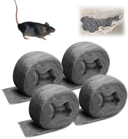Stahlwolle 000 Gegen Mäuse Vertreiben, 4 Rollen 16m Edelstahlwolle Fein Gegen Nagetiere Stahlwolle, 000 Gegen Ratten Steel Wool 000 Eisenwolle Nagerschutz für Löcher, Wand Risse, Reinigen, Polieren