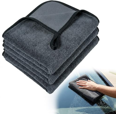 Carehabi 3 Pezzi Panno Microfibra Auto e Panno Asciugatura Auto, Panni in Microfibra Senza Aloni per Moto e Camion, 600GSM 60x40 cm