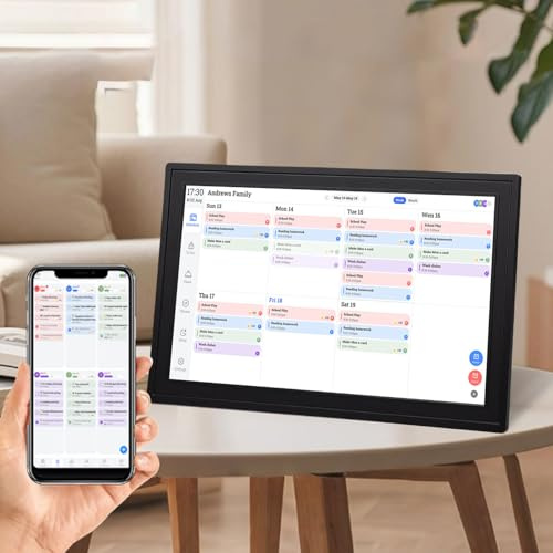 Goshyda 18,5 Zoll Digitaler Kalender und Aufgabenplan, Intelligenter WiFi 1080P-Touchscreen, Interaktiver Familienplaner, 32 GB Digitaler Bilderrahmen, Unterstützt Terminplanung (EU-Stecker)