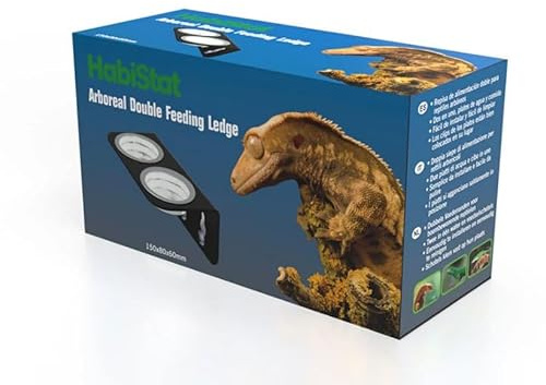 HabiStat Arboreal Feeding Ledge Double – Black Acrylic Suction Cup Feeder with 2 Clear Cups for Reptile & Amphibian Enclosures