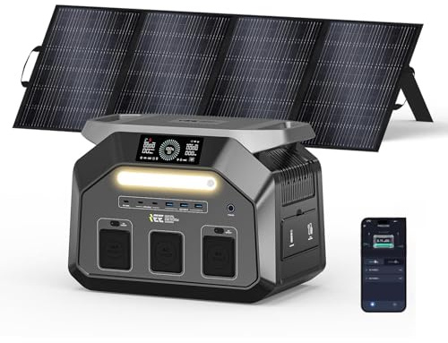 PowerMax 1800SE Tragbare Powerstation mit 200W Solarpanel | 1024Wh LiFePO4 Batterie Backup mit 3x1800W AC Ausgängen, Schnellladung von 0-80% in 45 Mins, Notstromaggregat für Camping