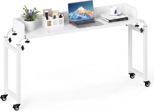 KOMFOTTEU Table de Lit Mobile, 135,5–206 x 40 x 73,5–102,5 cm (L x l x H) (Blanc)