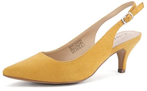 Greatonu Women's Pointed Toe Slingback Dress Court Shoes, Yellow - 7 UK