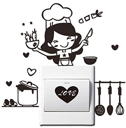 Dinglong DrôLe Cuisine Wall Sticker Chambre Salle De Bains Interrupteur Decor Cuisine Maison Stickers Couteau Et Fourchette Ensemble Lettres Mur Affiche MèRes Meilleur Cadeau (Noir)