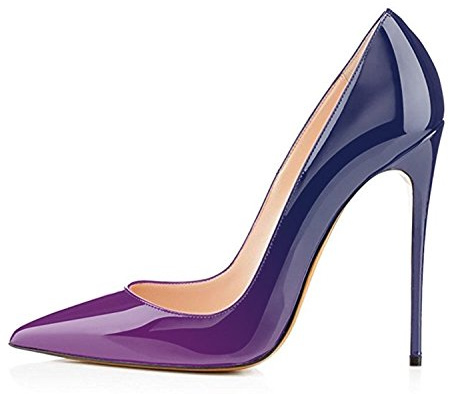 EDEFS Chaussures Femme Talon Haut 12 cm Escarpins Vernis Multicolore Bleu Bout Pointu Talons Fins Élégants Mode Soirée Mariage EU39