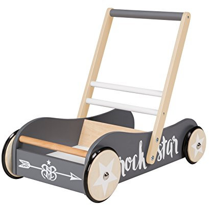 roba Lauflernwagen Rock Star Baby 3 für Babys - Lauflernhilfe mit Bremse - als Puppenwagen nutzbar - für Mädchen & Jungen - Holz natur / Anthrazit
