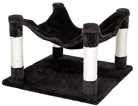 Kerbl Pet Katzenhängematte Samira, Erhöhter, kuscheliger Katzenruheplatz aus Softplüsch mit Sisalsäulen zur Krallenpflege
