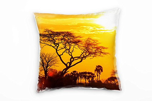 Paul Sinus Art Natur, orange, schwarz, Sonnenuntergang, Afrika Deko Kissen 40x40cm für Couch Sofa Lounge Zierkissen - Dekoration zum Wohlfühlen