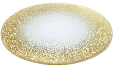 Round Glitter Glass Mirror Candle Plate Stand - Gold Sparkle Candles Coaster 15cm