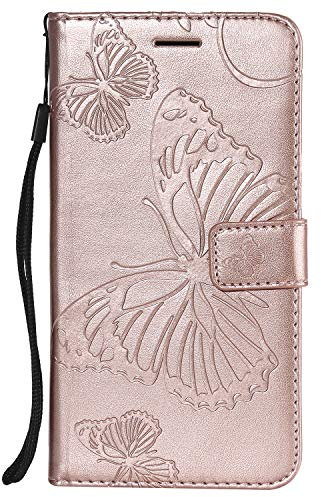 DENDICO Coque pour iPhone XR, Cuir Coque Magnétique Portefeuille Étui Housse avec Fonction de Support et Crédit Slot, TPU Coque de Protection pour iPhone XR - Or Rose