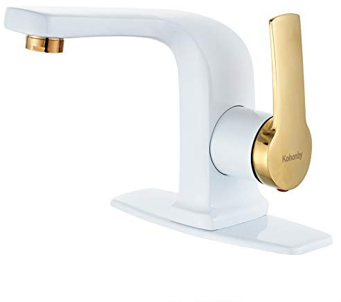 Robinet de salle de bain monocommande pour lavabo de salle de bain - Mitigeur Robinetterie - Chromé - Noir mat - Robinet blanc - Robinet d'évier 1 trou ou 3 trous - En laiton - Kohonby blanc