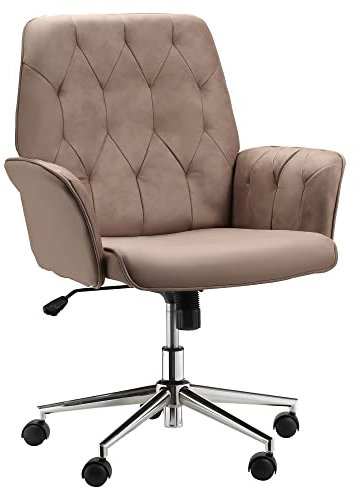 Vinsetto Office Desk Chair, Microfibre Vanity Chair with Height Adjustable, Armrest, Swivel Chair for Home, Coffee
