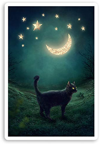 2 adesivi in vinile con gatto nero portafortuna da 10 cm – Strega Moon Dark Laptop Sticker #30122 (10 cm di altezza)