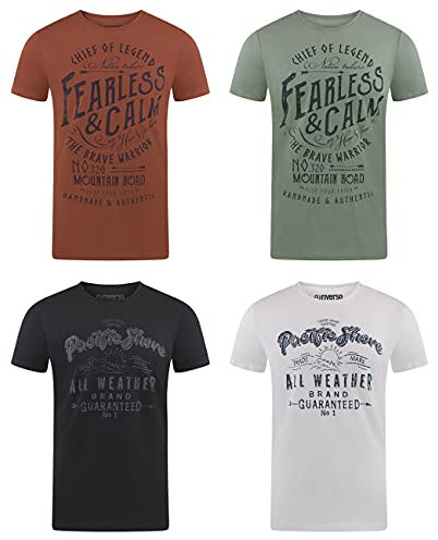 riverso Herren T-Shirt Rundhals RIVLeon 4er Pack O-Neck Kurzarm Print Tee Shirt 100% Baumwolle Regular Fit Grün Blau Weiß Grau Rot Orange 4XL, Größe:4XL, Farbe:Farbmix 17