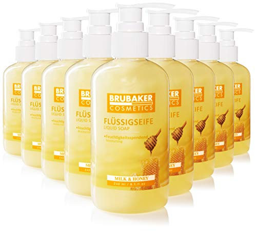 BRUBAKER Cosmetics 50er Pack Handwaschlotion Flüssigseife Milch Honig - 50 x 240 ml im praktischen Spender - reinigt sanft und spendet Feuchtigkeit - für hygienisch saubere Hände